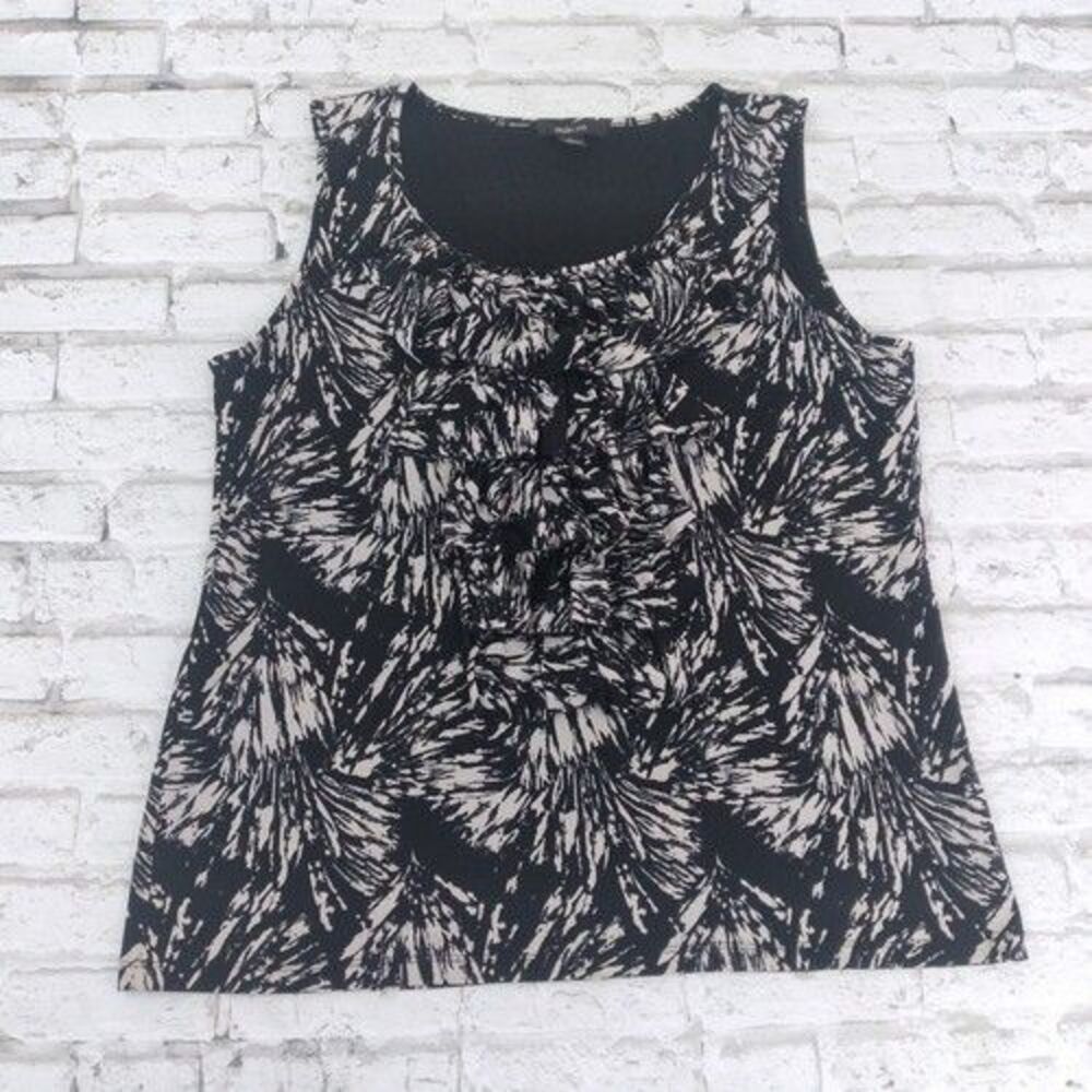 Style & Co Blouse Womens XL Black White Floral Geo Sleeveless Ruffle Nylon Mesh